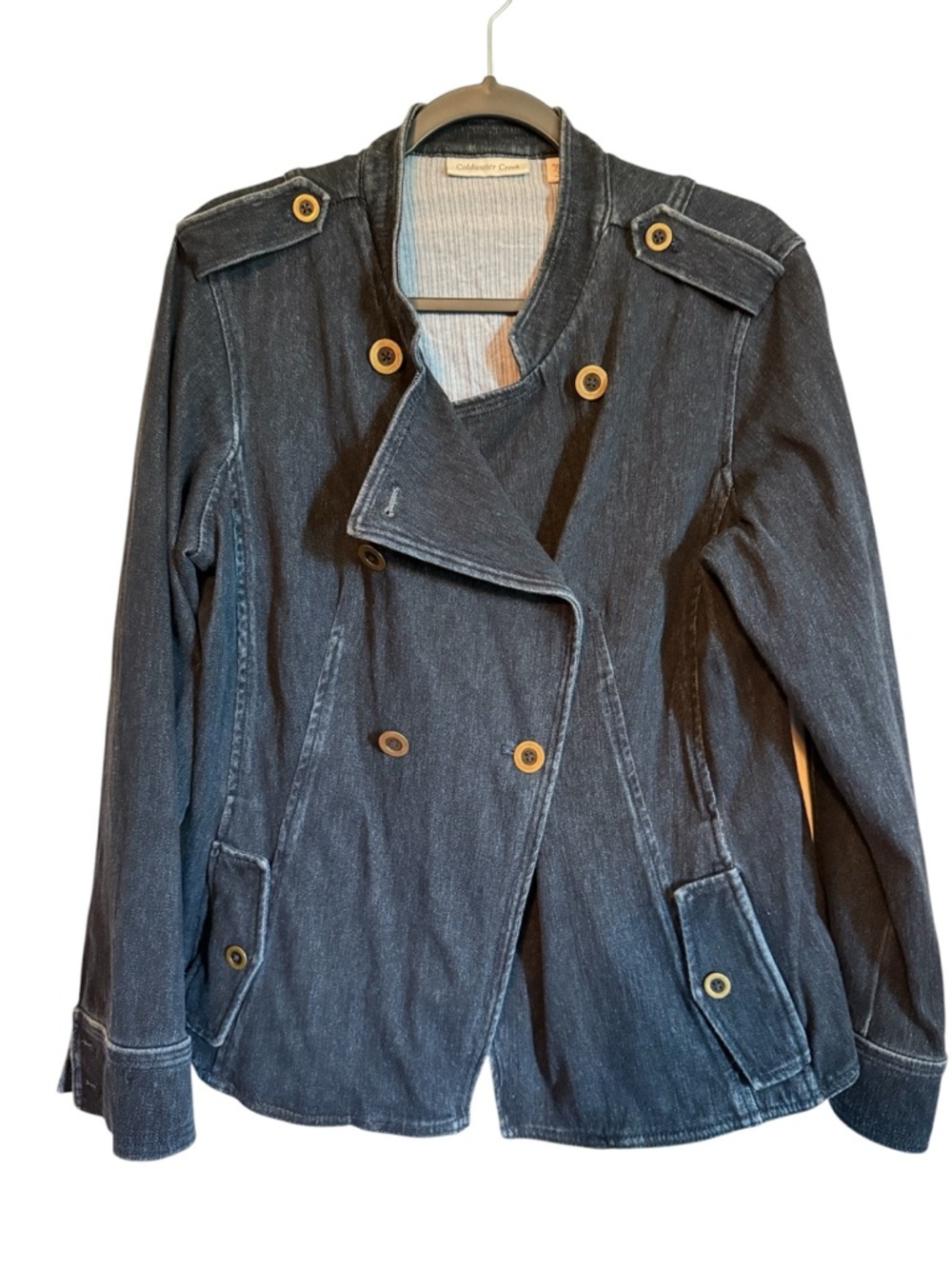 Coldwater Creek Charcoal Denim Double-Breasted Jacket